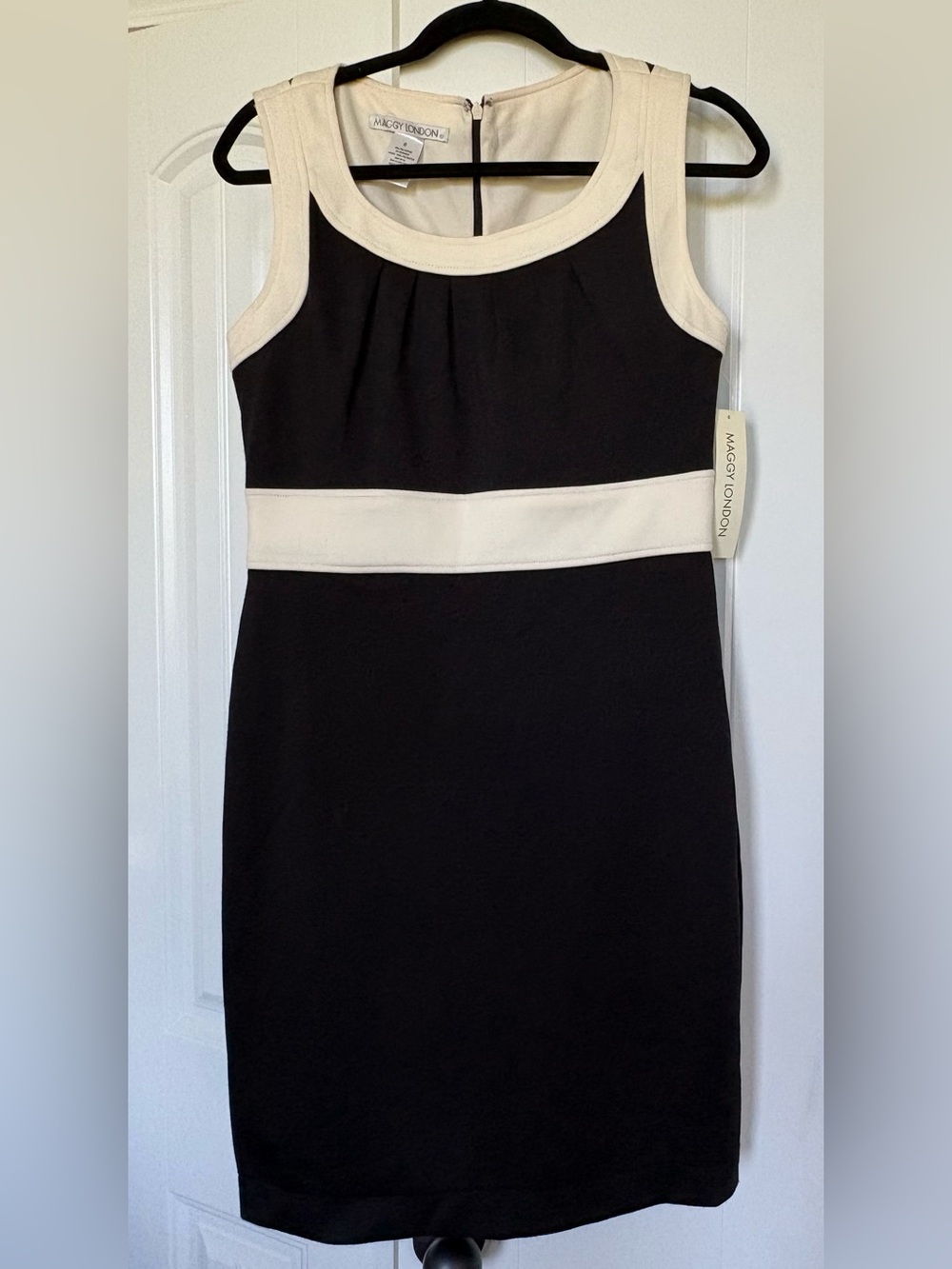 Maggy London Black and Cream Colorblock Midi Sheath Dress